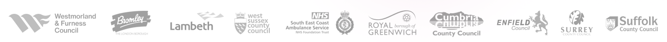 Westmorland & Furness Council, Bromley, Lambeth, West Sussex County Council, South East Coast Ambulance Service, Royal Borough of Greenwich, Cumbria County Council, Enfield Council, Surrey County Council, Suffolk County Council